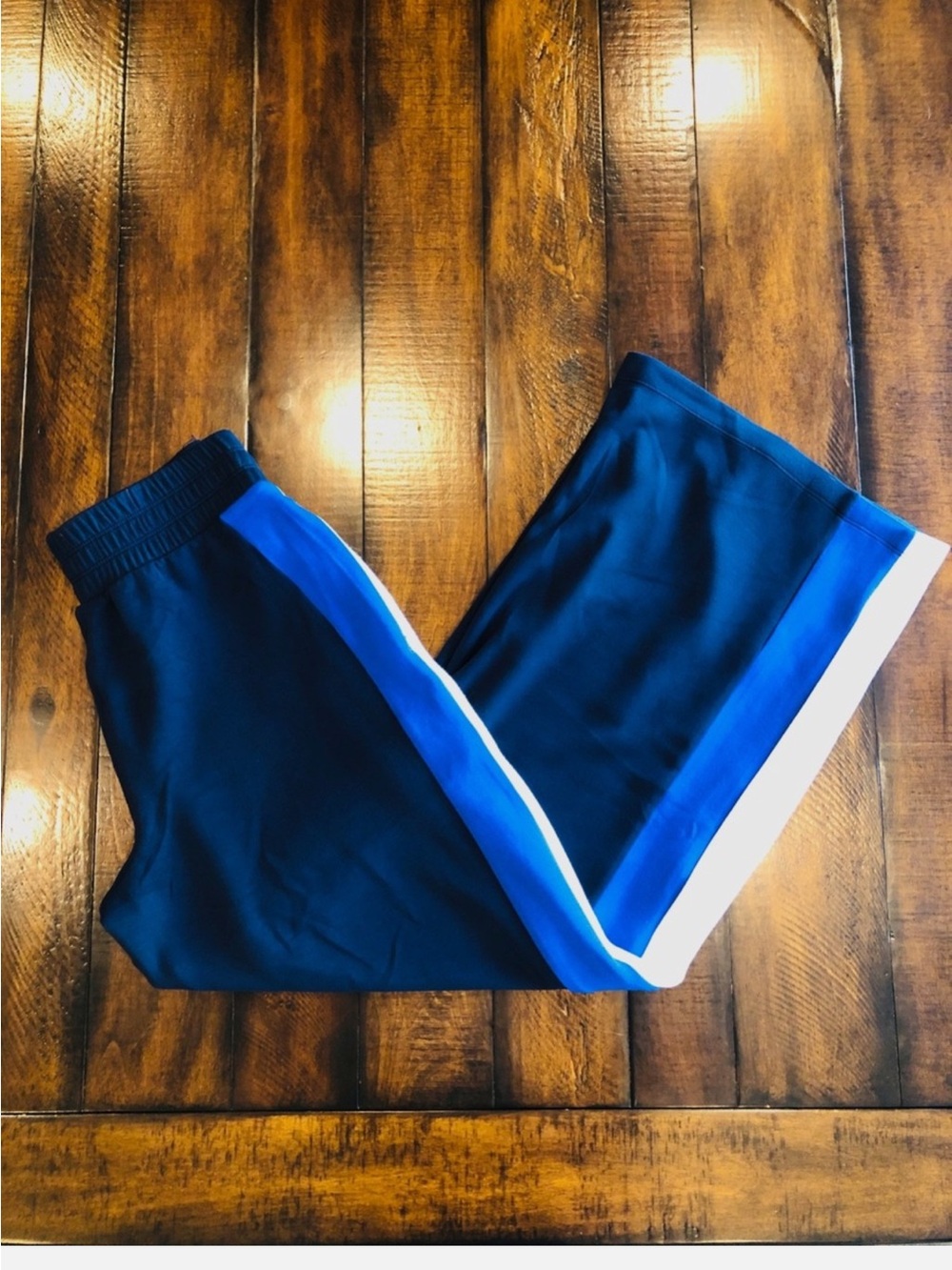 Kids Navy Blue Athletic Track Pants with Royal and White Stripe